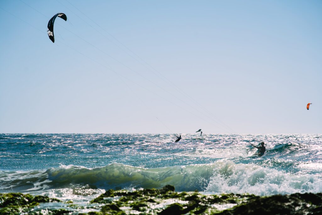 Surfer on a wave in Tel Aviv